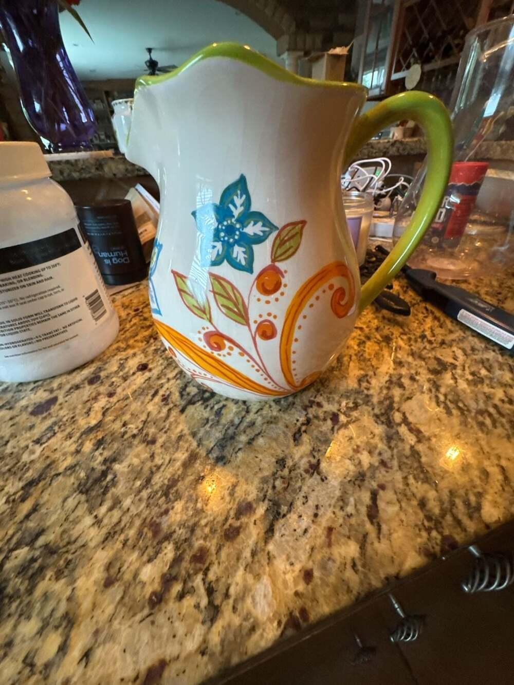 Harvest Green Studio Hop into Spring Ceramic Pitcher with Floral Mandala Design